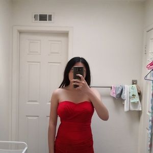 red strapless dress